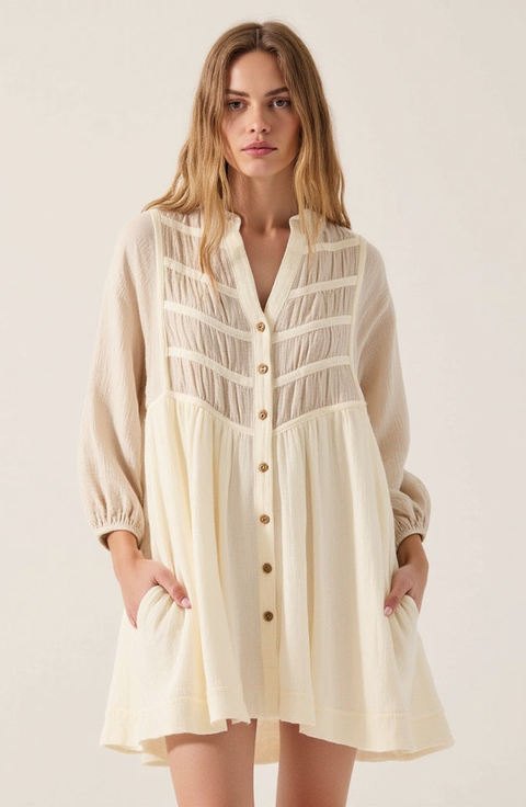 Textured Cotton Mini Shirt Dress