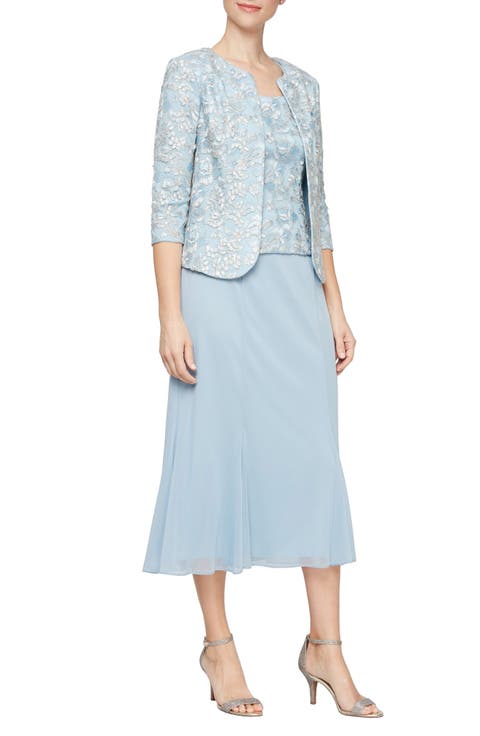 Lace Bodice Godet Midi Dress with Jacket