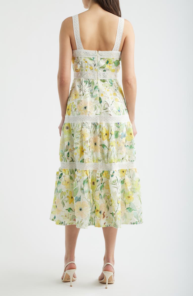 ZOE AND CLAIRE Print Lace Trim Sleeveless Midi Dress, Alternate, color, Yellow Multi