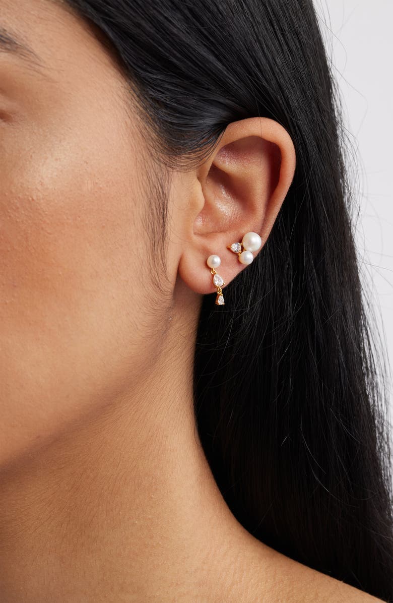Nordstrom Set of 3 Faux Pearl & Cubic Zirconia Earrings, Alternate, color, 