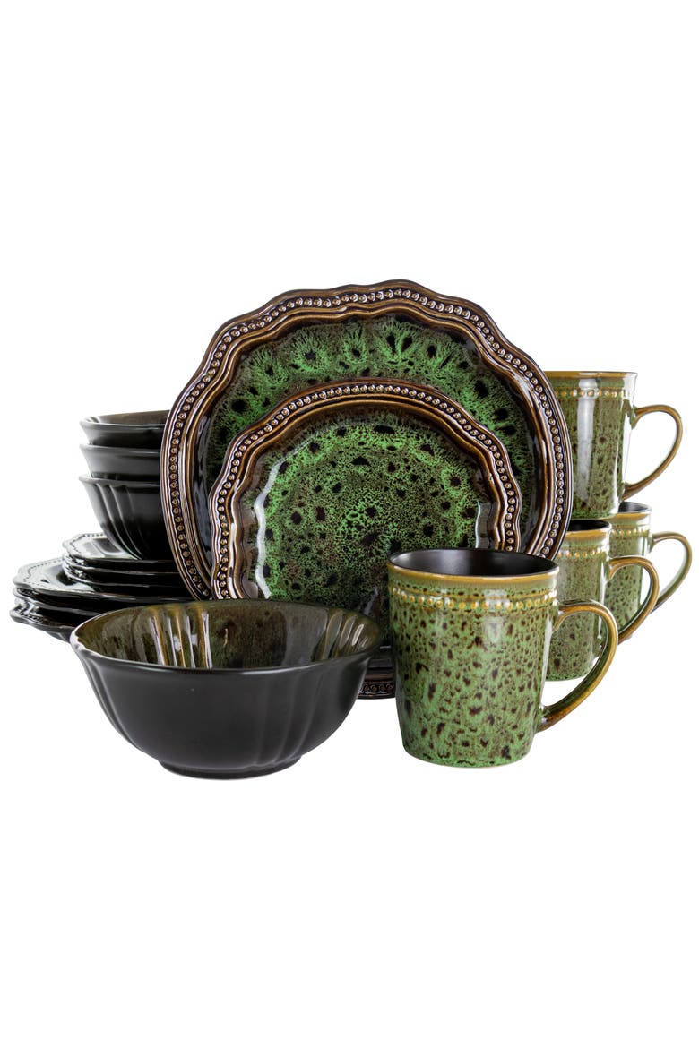 Jade Waves 16 Piece Stoneware Dinnerware Set, Main, color, Green