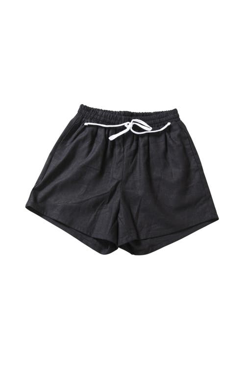 Poplinen Plus Rita Linen Shorts In Black