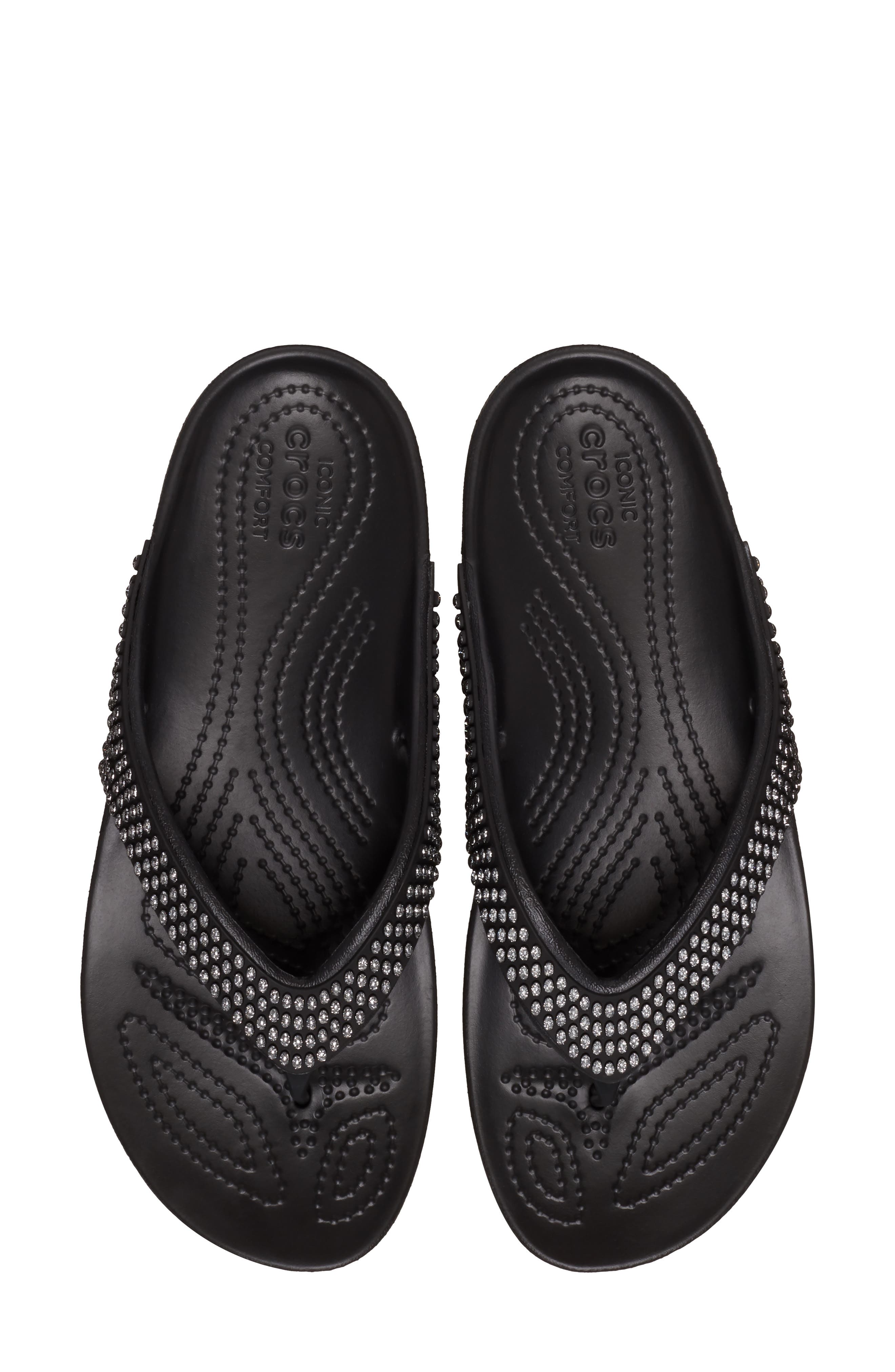 CROCS Kadee II Rhinestone Flip Flop Sandal, Alternate, color, Black
