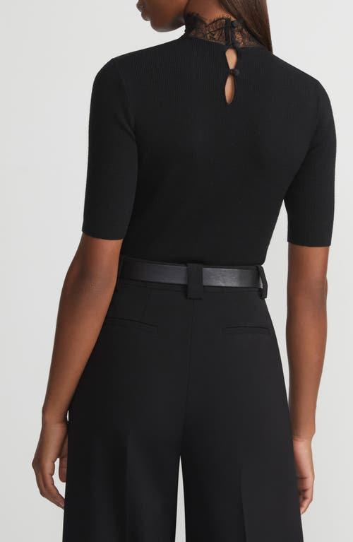 Lafayette 148 New York Lace Trim Wool Sweater In Black