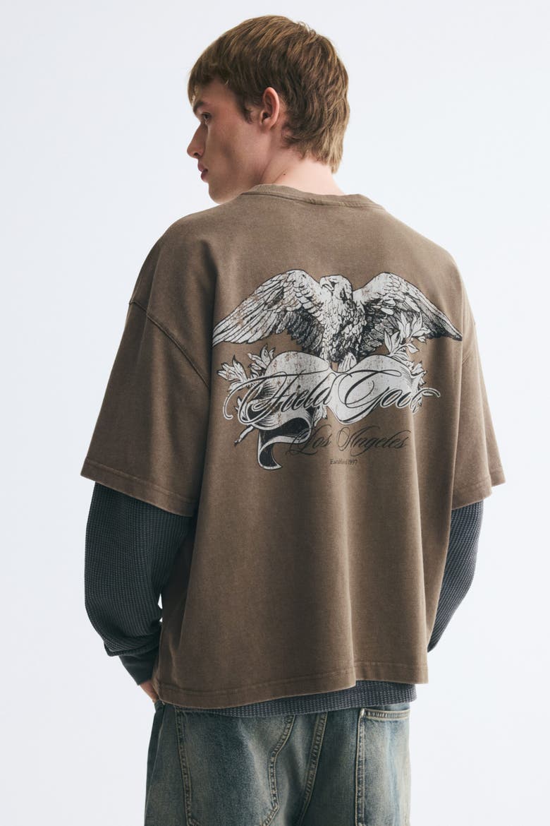 Oversized Boxy Printed Cotton T-Shirt, Alternate, color, Dark taupe/Field Goods