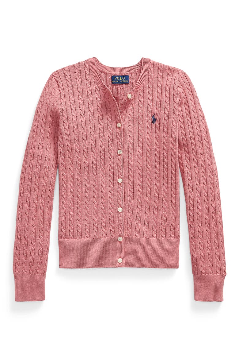 Kids' Cable Stitch Cotton Cardigan, Main, color, PINK