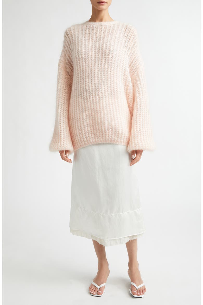 Puffed Wool & Mohair Open Stitch Sweater, Alternate, color, BLOOM