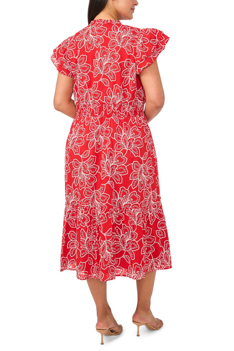 Floral Eyelet Lace Midi Dress, Alternate, color, CLASSIC CHERRY