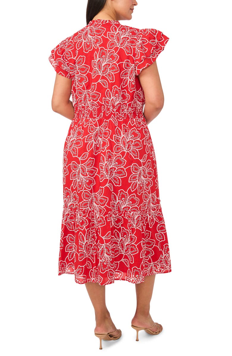 CeCe Floral Eyelet Lace Midi Dress, Alternate, color, Classic Cherry
