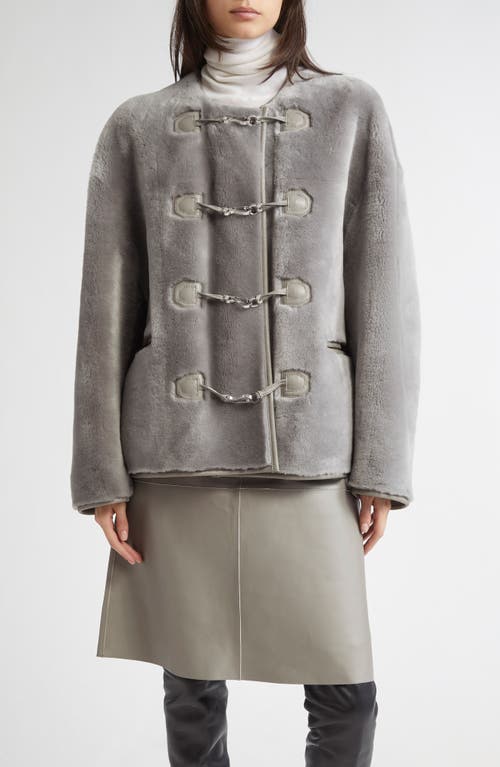Totême Toteme Teddy Genuine Shearling Clasp Jacket In Gray