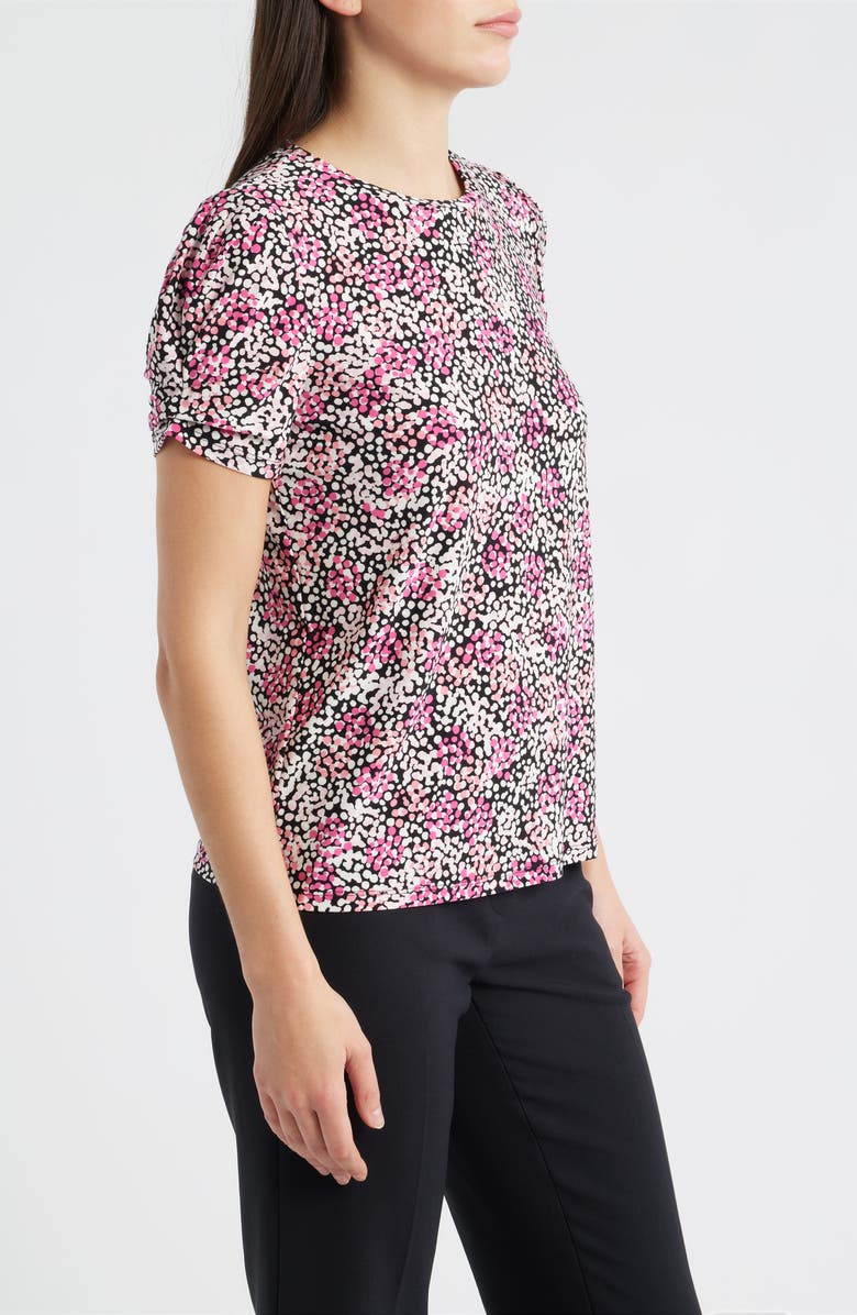 AK ANNE KLEIN Print Pleat Short Sleeve Top, Alternate, color, Pink Berry Multi