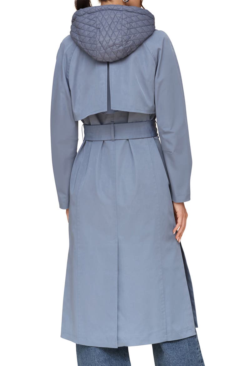 Double Breasted Trench Coat with Hooded Quilted Dickey, Alternate, color, SLATE