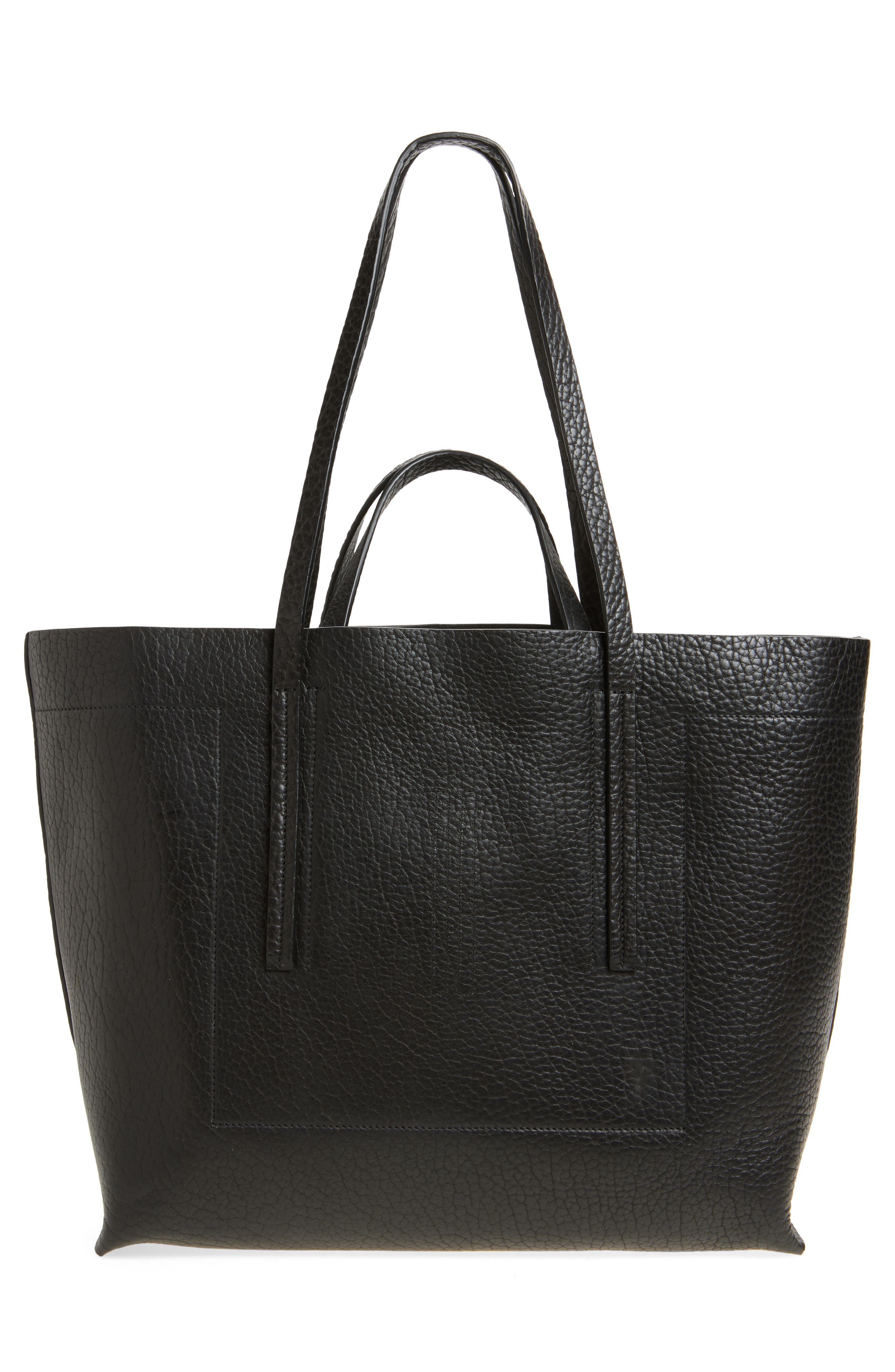 Rick Owens Hollywood Grained Leather Shopper, Alternate, color, Black