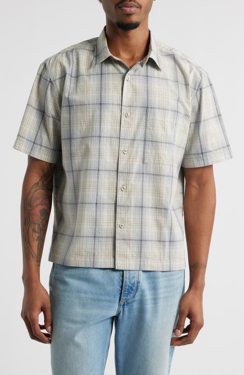 Boxy Plaid Short Sleeve Button-Up Shirt