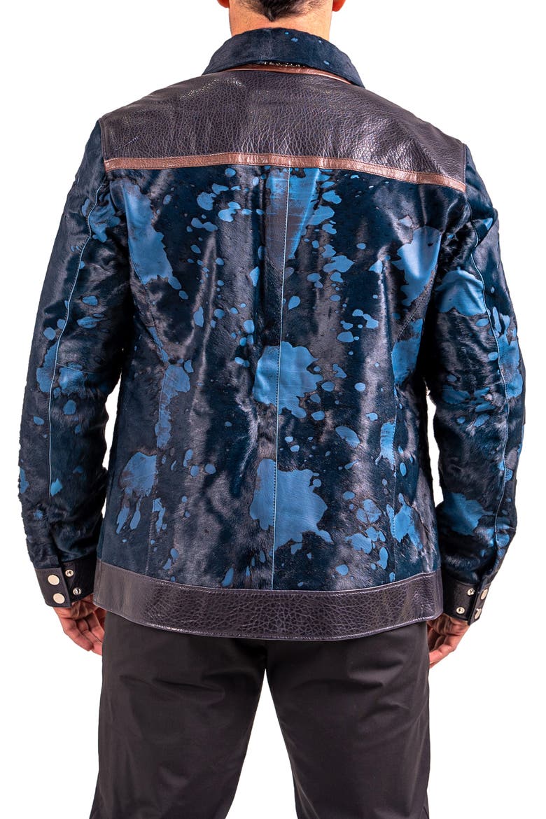 Resistance1018 Colorblock Genuine Calf Hair & Leather Jacket, Alternate, color, BLACK