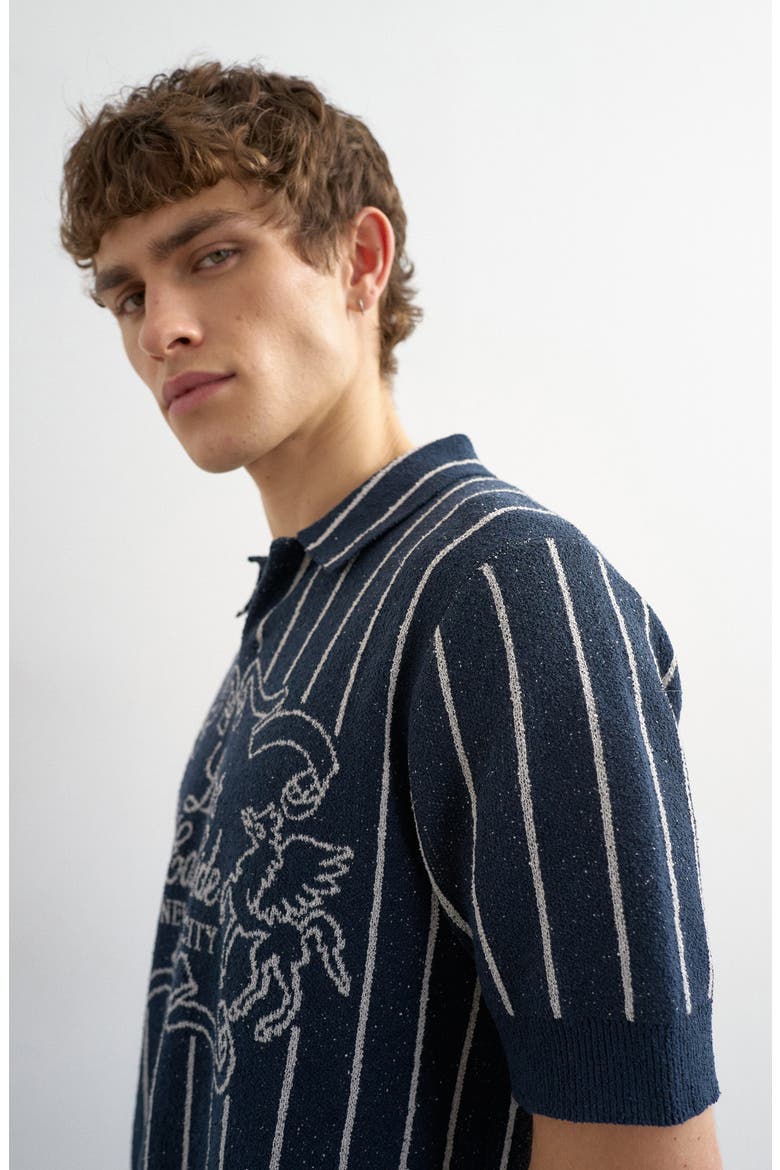 Lower East Side Johnny Collar Jacquard Polo Sweater, Alternate, color, NAVY