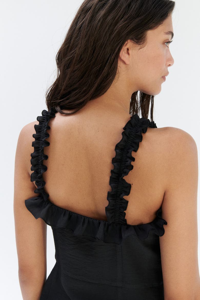 Ruffled Crêpe Dress, Alternate, color, Black