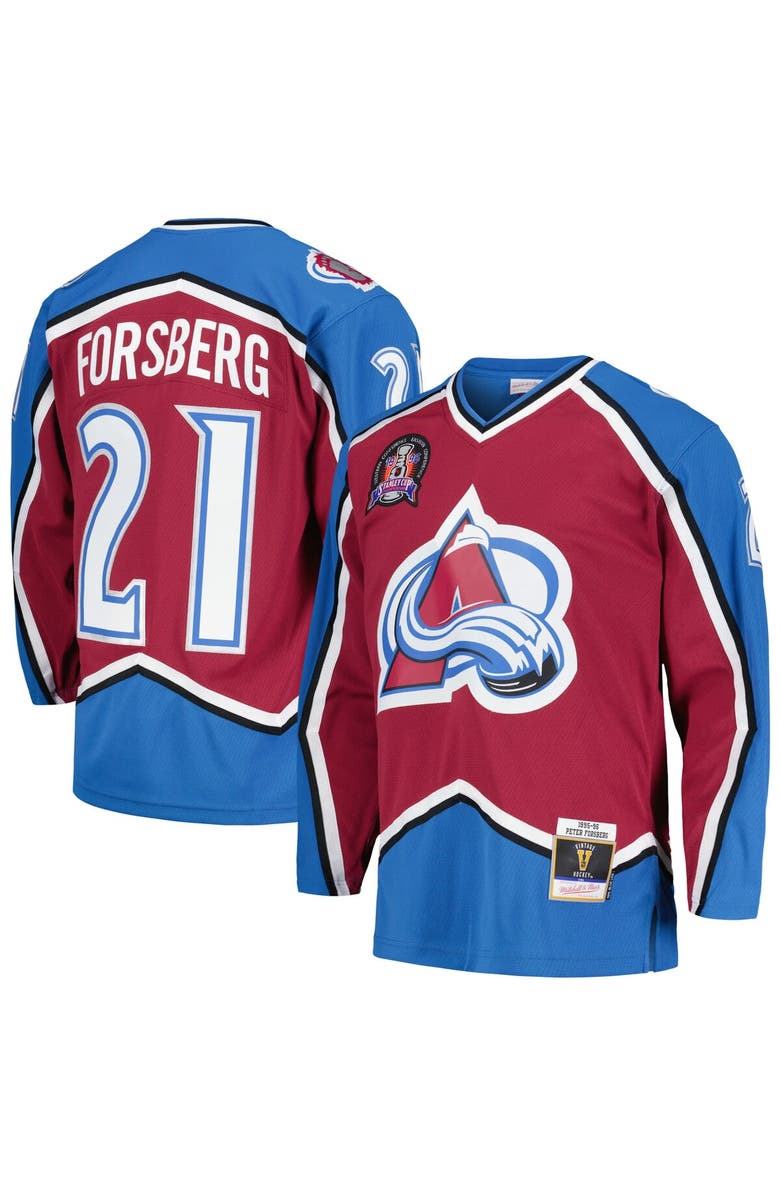 Mitchell & Ness Men's Mitchell & Ness Peter Forsberg Burgundy Colorado Avalanche  1995/96 Blue Line Player Jersey, Main, color, 