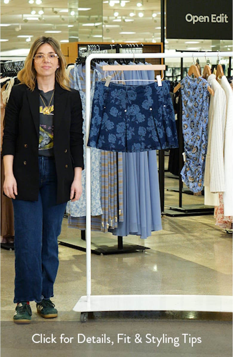 Joan Floral Pleated Denim Miniskirt, sales video thumbnail