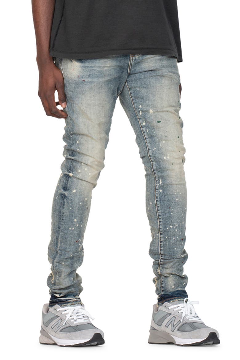 PURPLE Paint Splatter Slim Jeans, Alternate, color, VINTAGE SPOTTED INDIGO