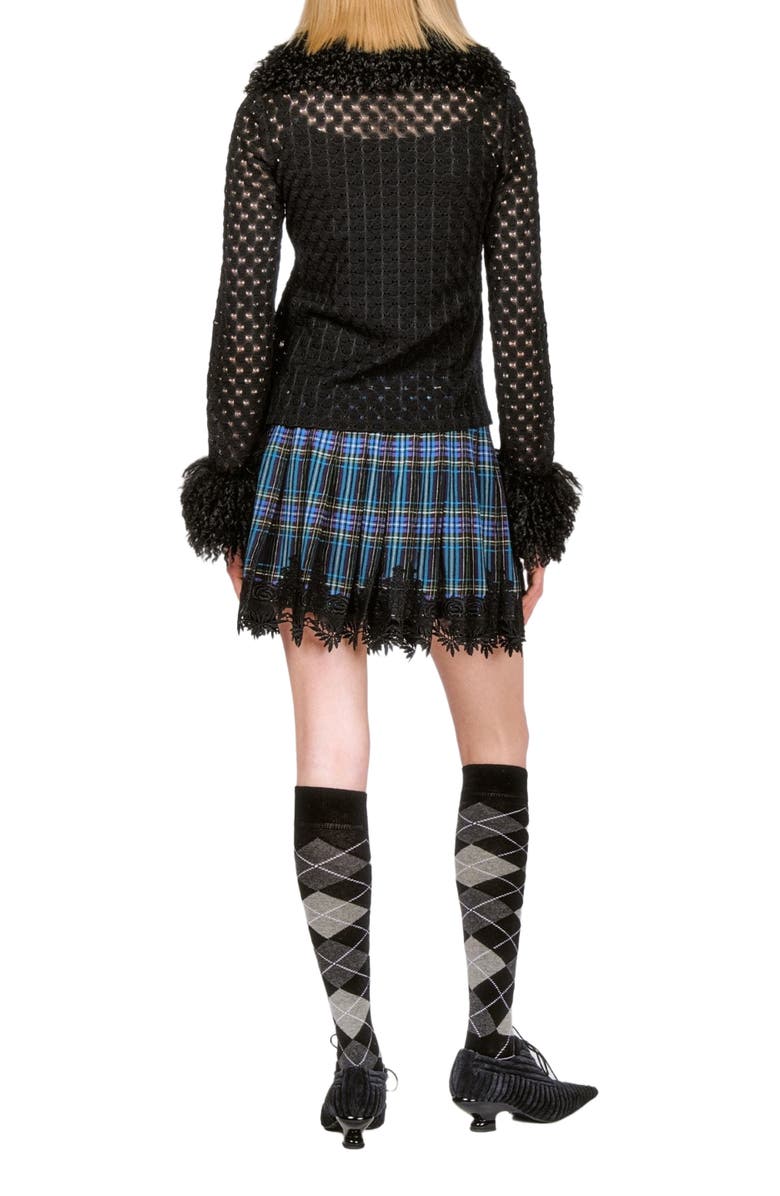 Anna Sui Crochet Knit Faux Curly Lamb Trimmed Top, Alternate, color,