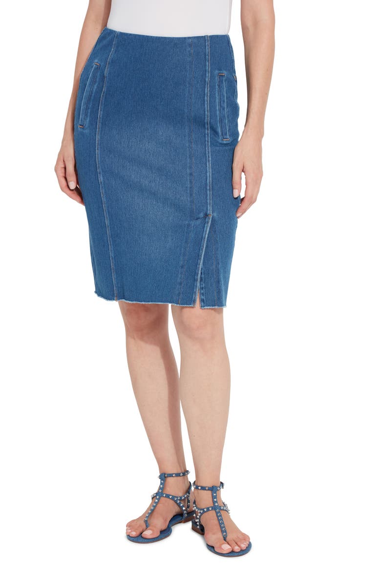 'Lyssentials Lyrica Knit Denim Pencil Skirt, Main, color, MIDWASH