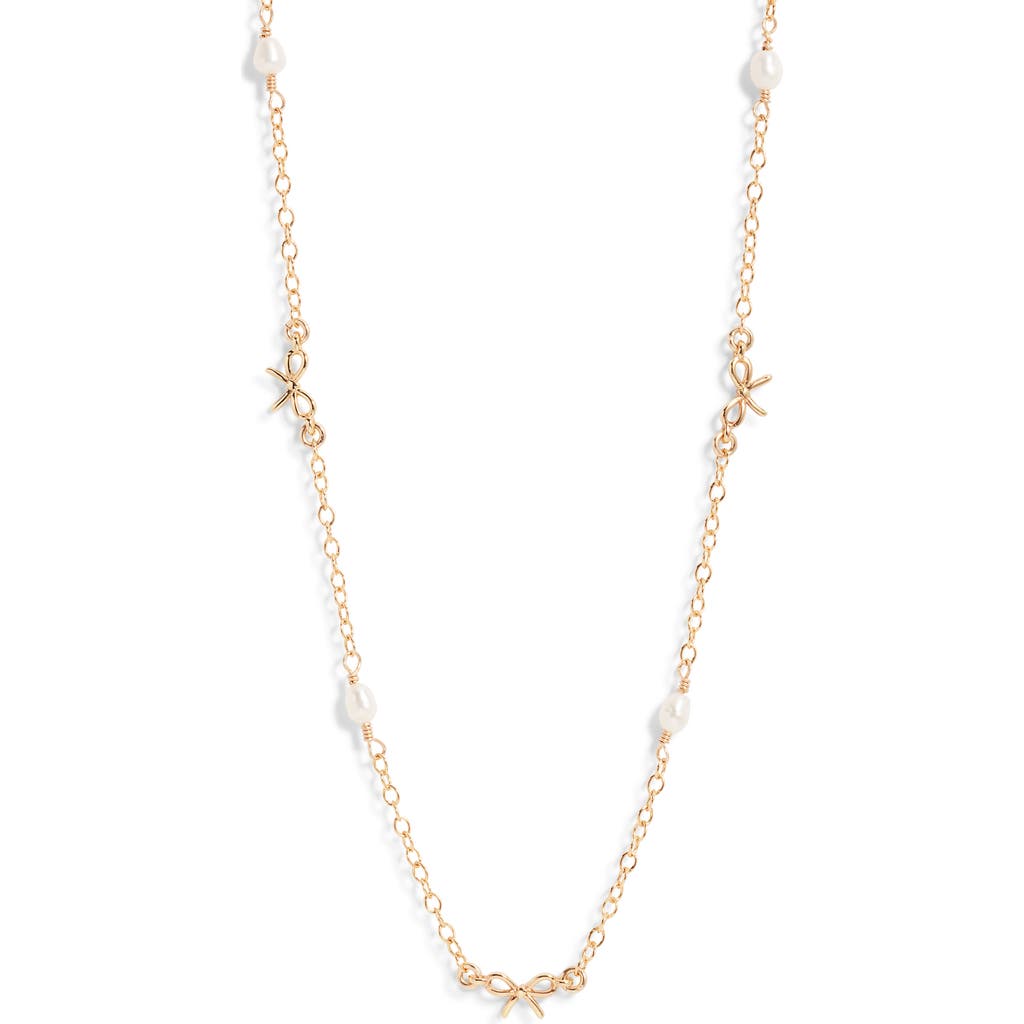 Set & Stones Bow & Freshwater Pearl Station Necklace In Gold