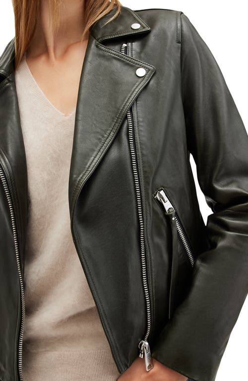 Allsaints Dalby Slim Fit Leather Biker Jacket In Rosin Green