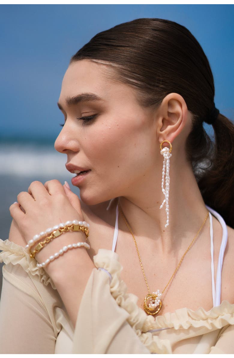 Classicharms Nina Gold Hoop Bead Pearl Tassel Earrings, Alternate, color, Gold