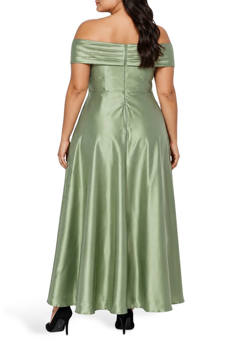 Ruched Off the Shoulder Satin Gown, Alternate, color, SAGE