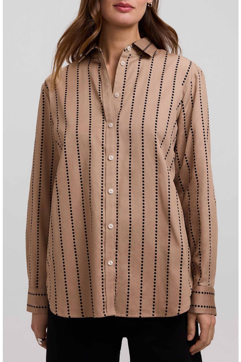 Dot Stripe Boyfriend Button-Up Shirt, Main, color, ALMOND BROWN/ BLACK