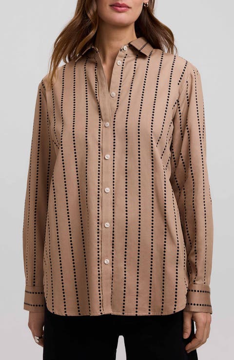 Dot Stripe Boyfriend Button-Up Shirt