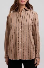 Foxcroft Dot Stripe Boyfriend Button-Up Shirt