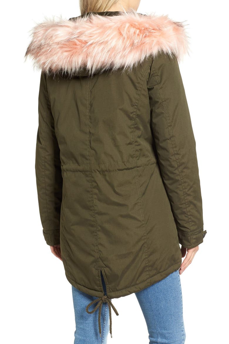 Faux Fur Trim Parka, Alternate, color, OLIVE