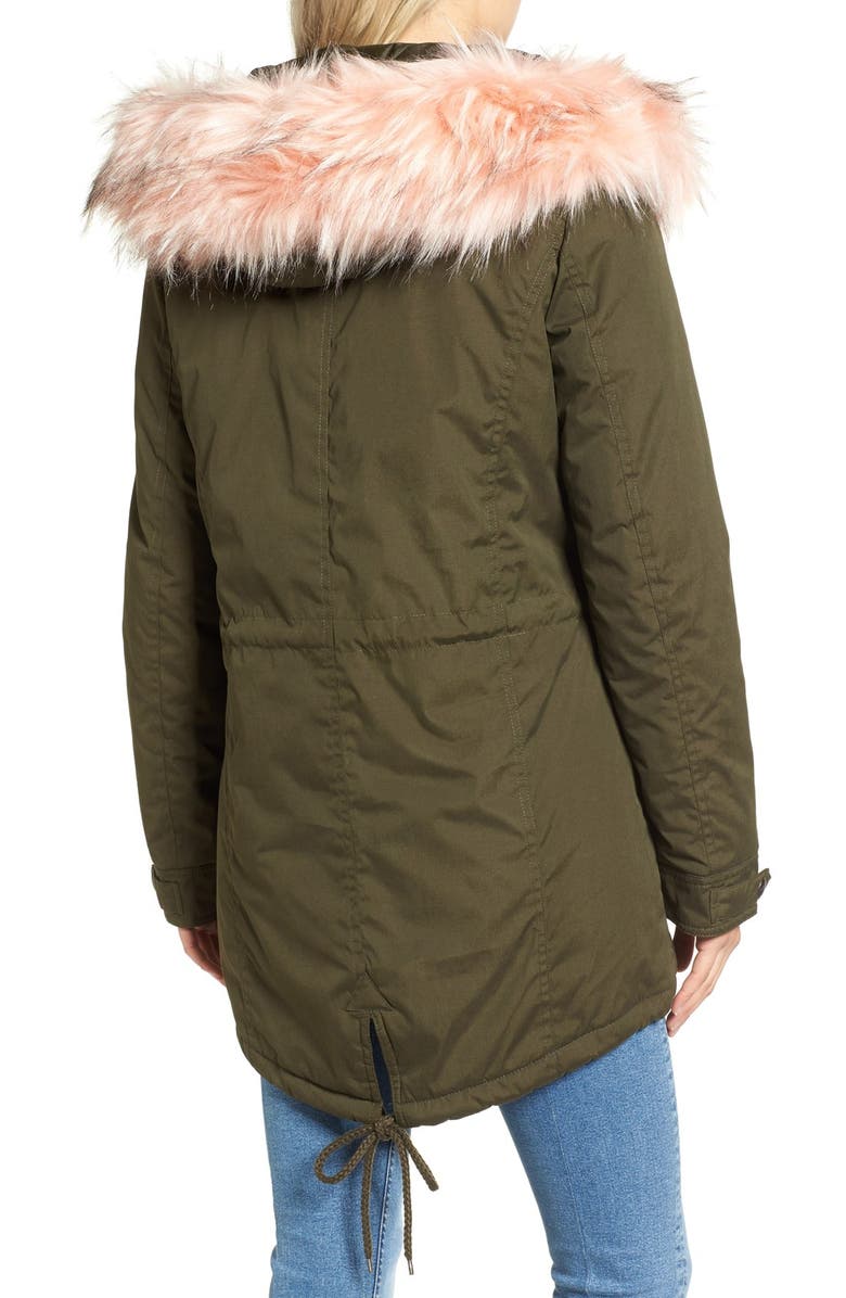 Tinsel Faux Fur Trim Parka, Alternate, color,
