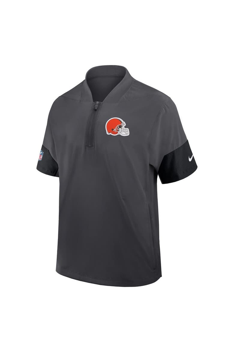 Men's Nike Charcoal Cleveland Browns Sideline Short Sleeve Quarter-Zip Performance Coach Jacket, Alternate, color, Charcoal