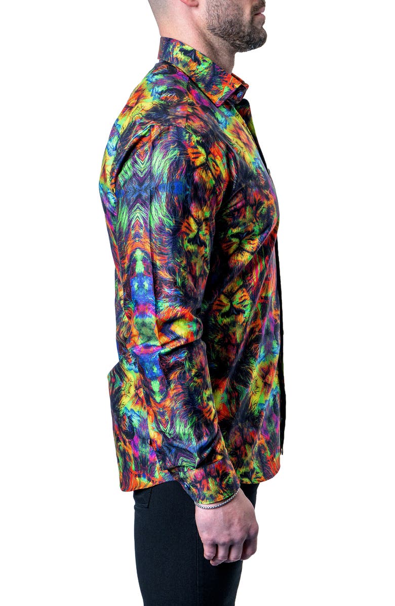 Maceoo Fibonacci Trippy Lion Button-Up Shirt, Alternate, color, 