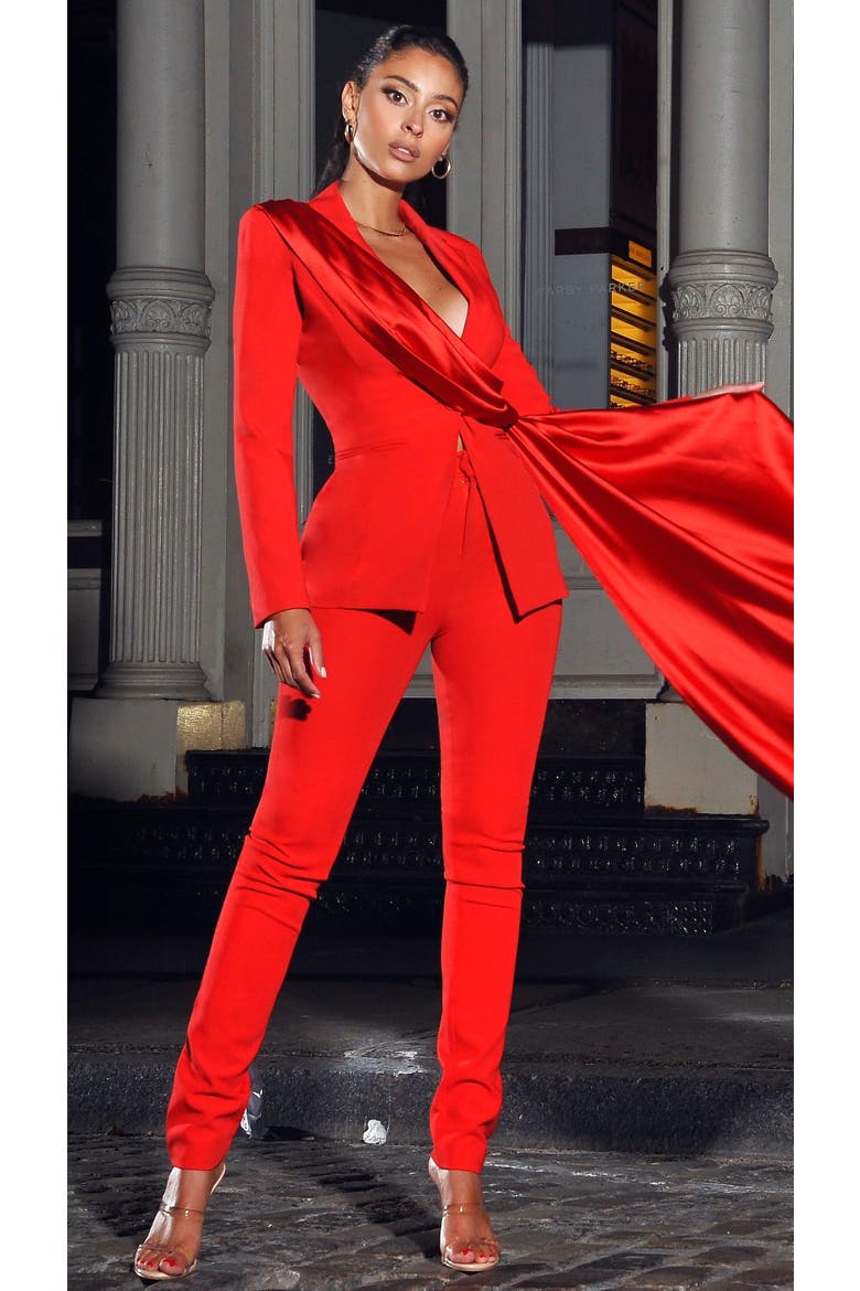 Vaylla Crepe Pants Skinny Fit Trousers, Alternate, color, Red