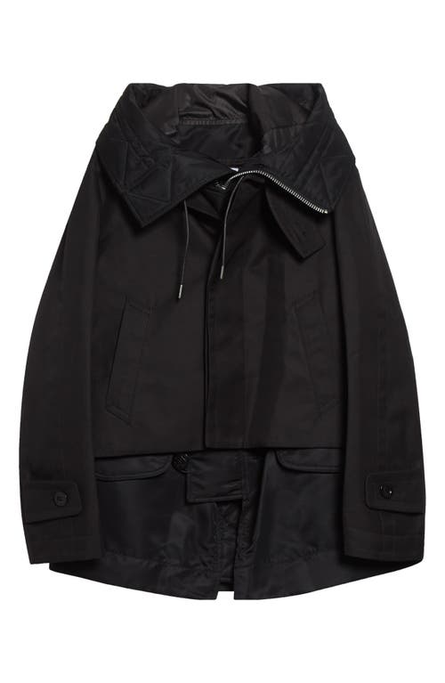 Sacai Hooded Mixed Media Jacket In Black