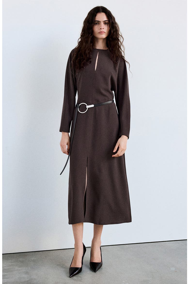 Cutout Long Sleeve Midi Dress, Alternate, color, CHOCOLATE