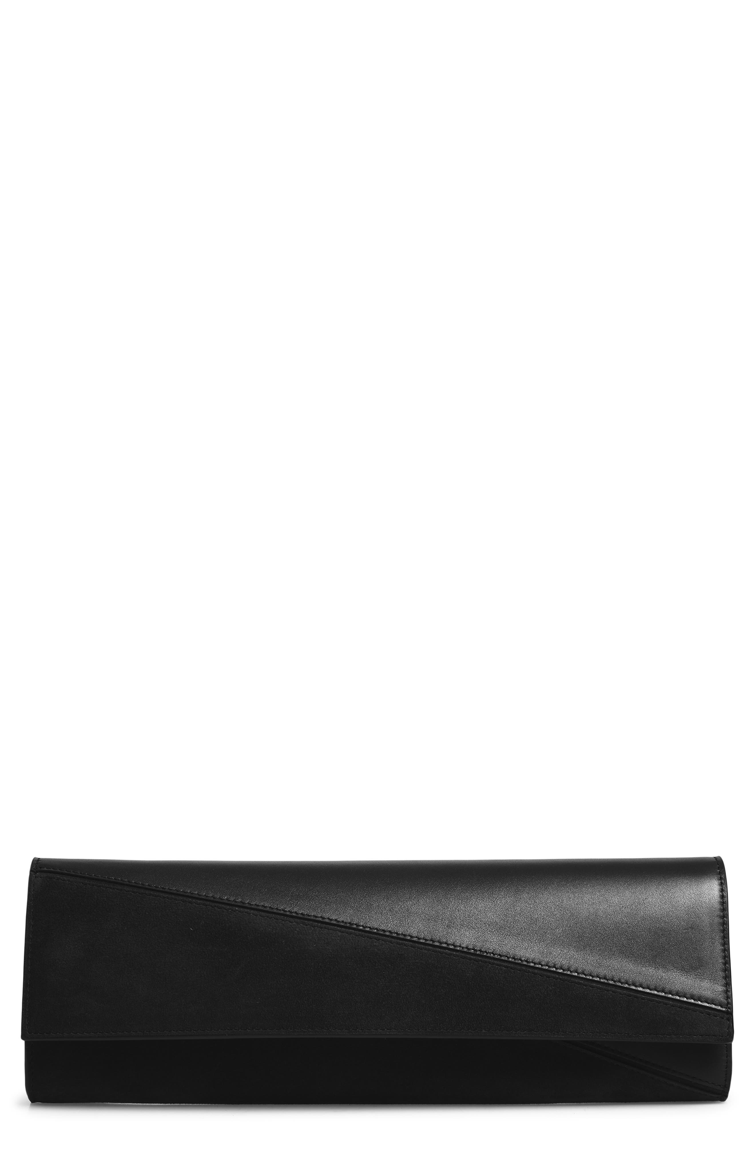 Hex Calfskin Clutch, Main, color, BLACK