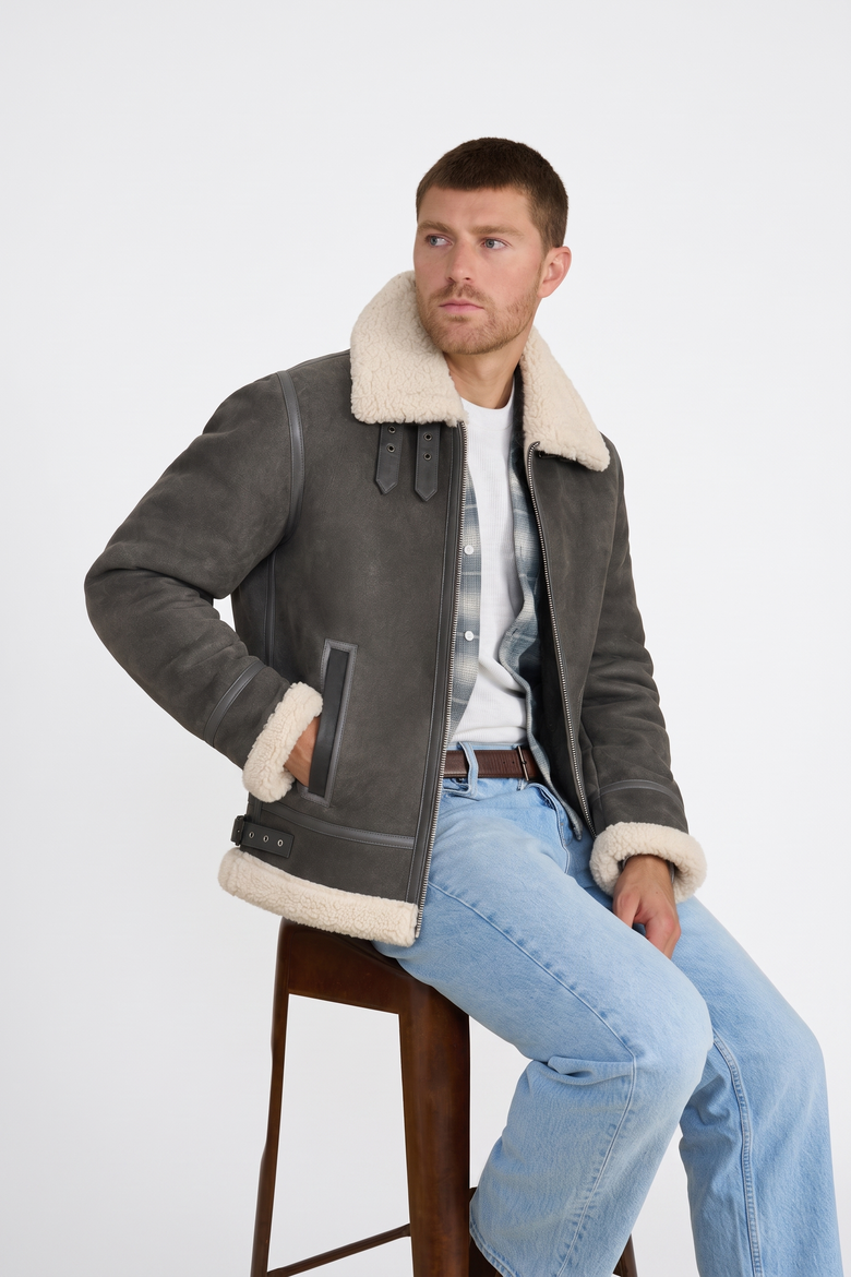 Frederick Shearling Aviator Jacket, Alternate, color, Dark Gray