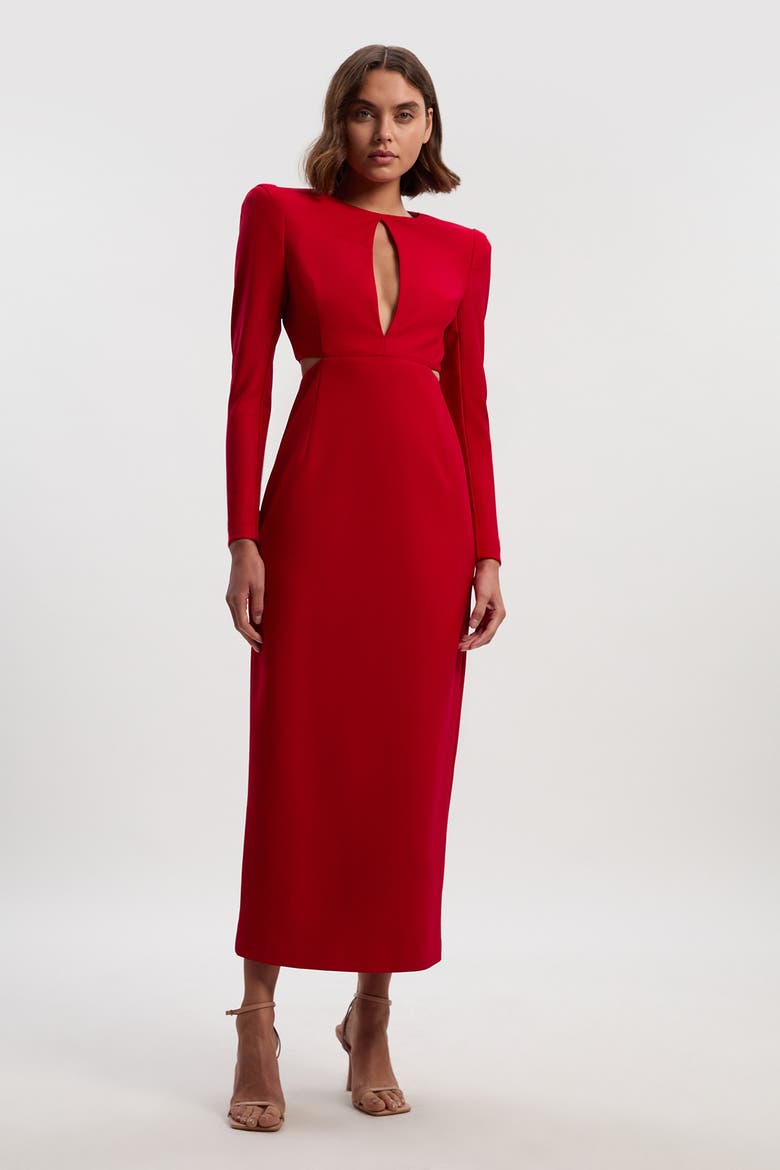 Scuba Crepe Plunge Maxi Dress, Main, color, Dark Red
