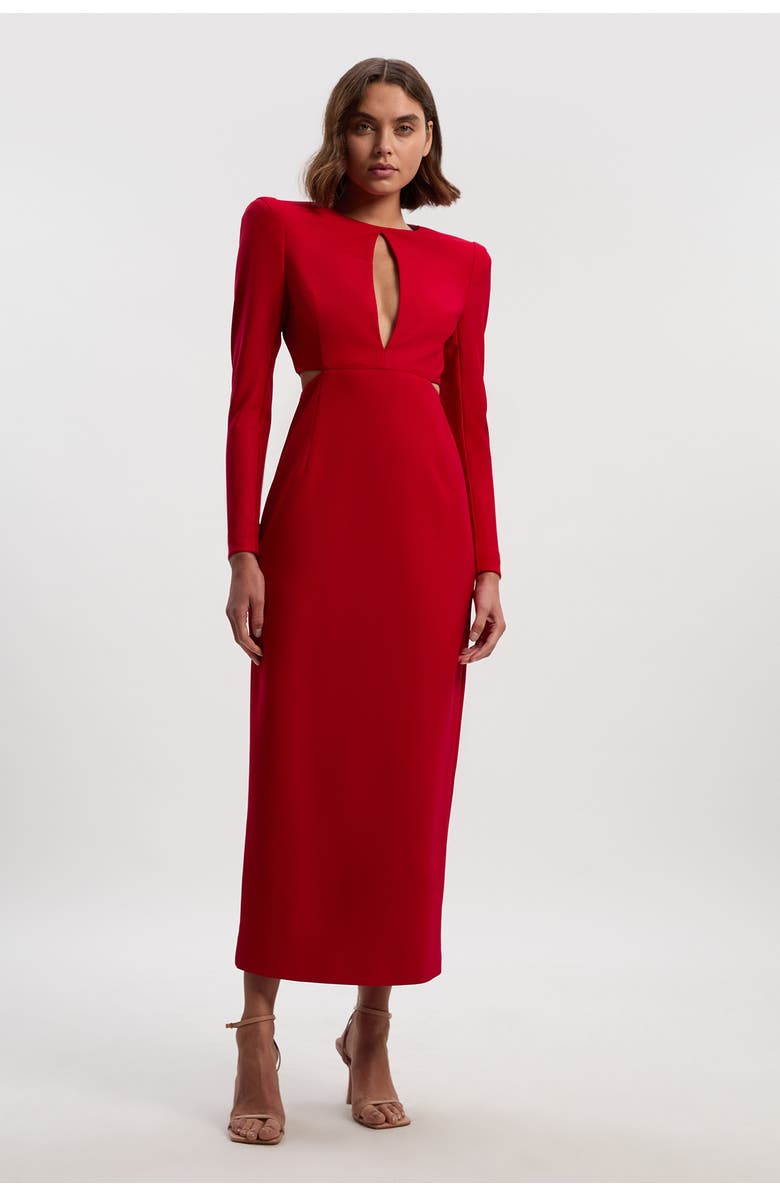Karen Millen Scuba Crepe Plunge Maxi Dress, Main, color, Dark Red