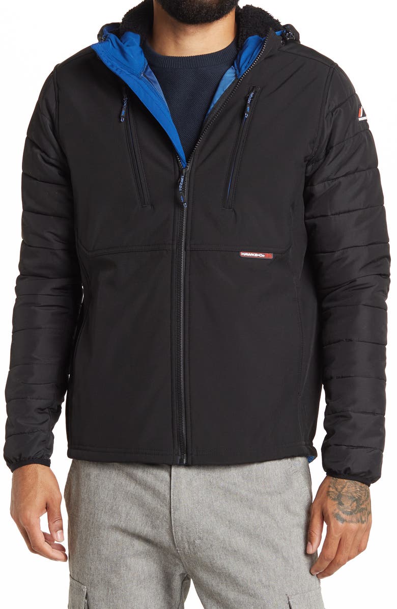 HAWKE & CO HAWKE AND CO Hooded Faux Shearling Lined Softshell Jacket, Main, color,