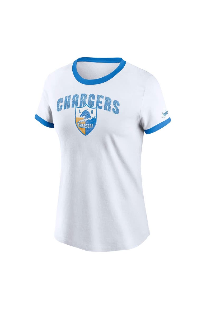 Women's Nike White Los Angeles Chargers Rewind Ringer Tri-Blend T-Shirt, Alternate, color, White