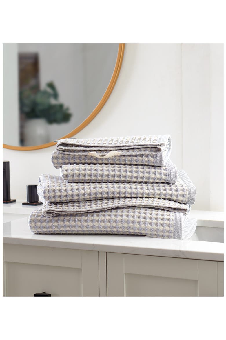 Pure Yarn Dyed Cotton Waffle 4-Piece Bath & Hand Towel Set, Alternate, color, CHAMBRAY BLUE