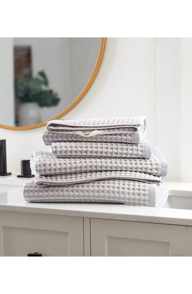 DKNY Pure Pure Yarn Dyed Cotton Waffle 4-Piece Bath & Hand Towel Set, Alternate, color, Chambray Blue