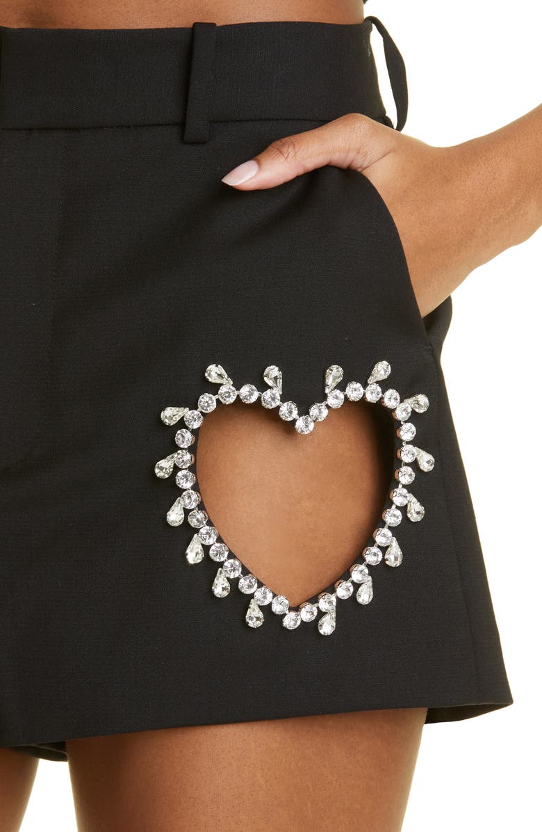 Area Crystal Heart Cutout Shorts, Alternate, color,