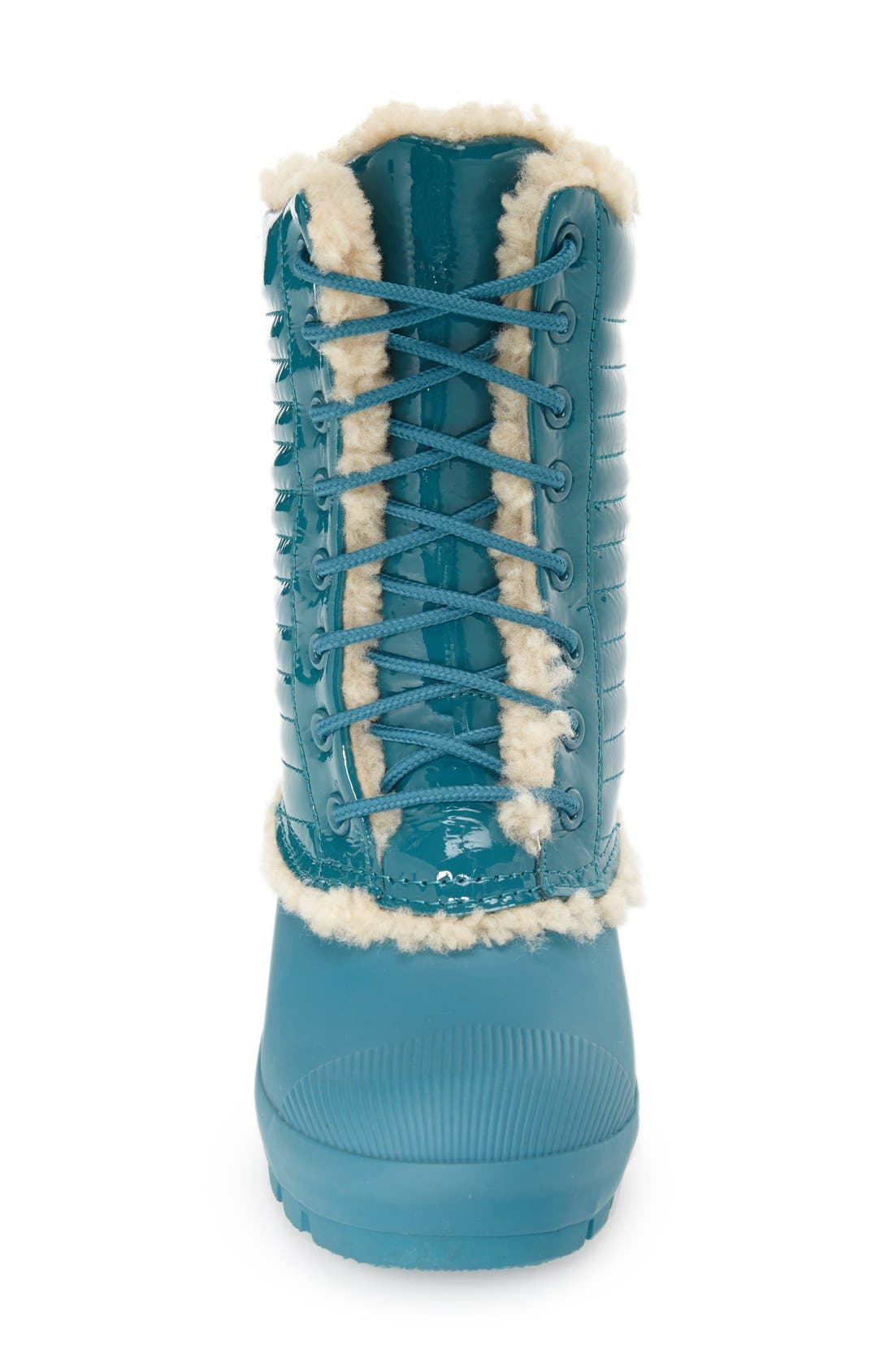 Original Genuine Shearling & Patent Leather Lace-Up Rain Boot, Alternate, color, BRIGHT PEACOCK          
